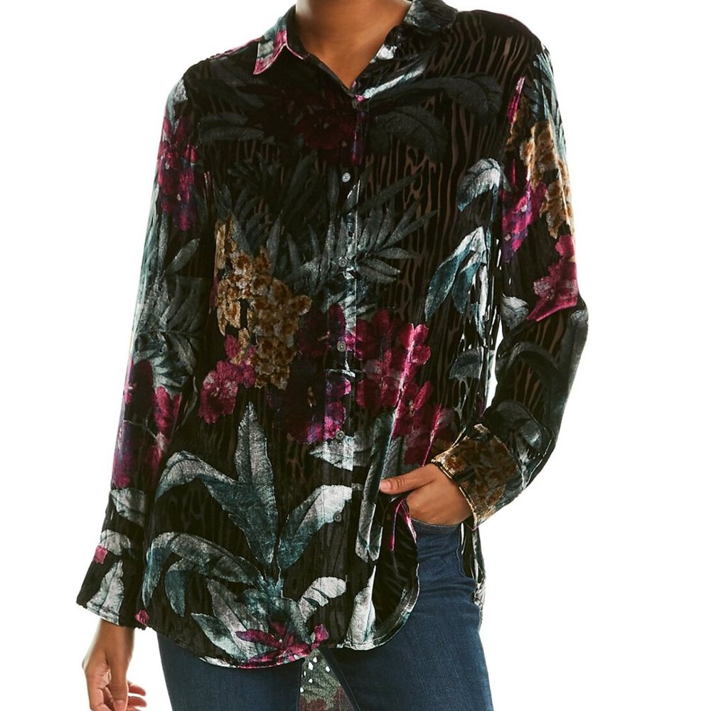 NWT Tommy Bahama Womens Oceanic Orchid Shirt Long Sleeve Moraccan Plum - XS